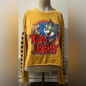 Tom & Jerry Yellow Graphic Long Sleeve Crop Top Adult size Small
